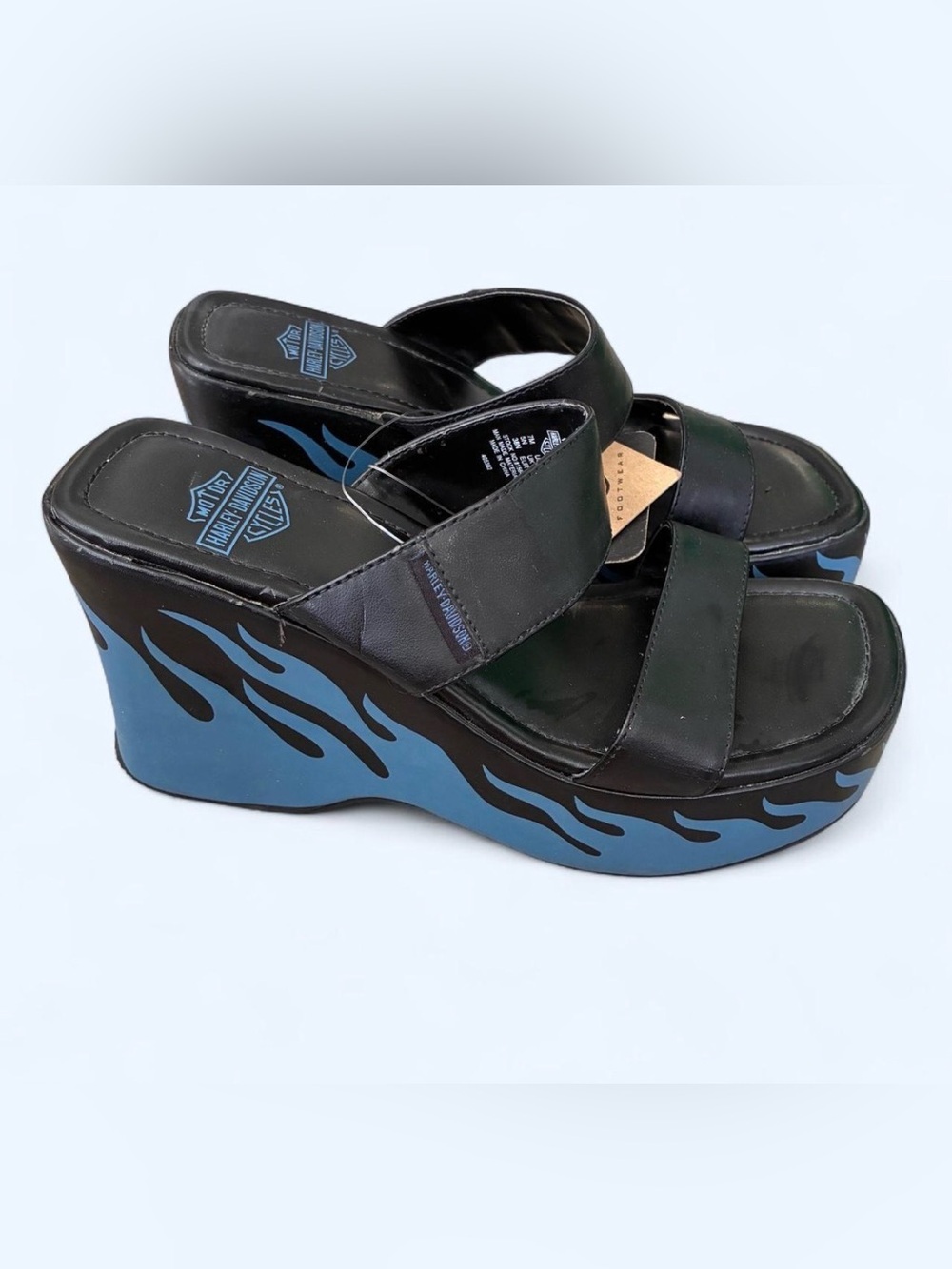 Harley Davidson vintage rare blue flame wedges rockabilly punk sandals NWT